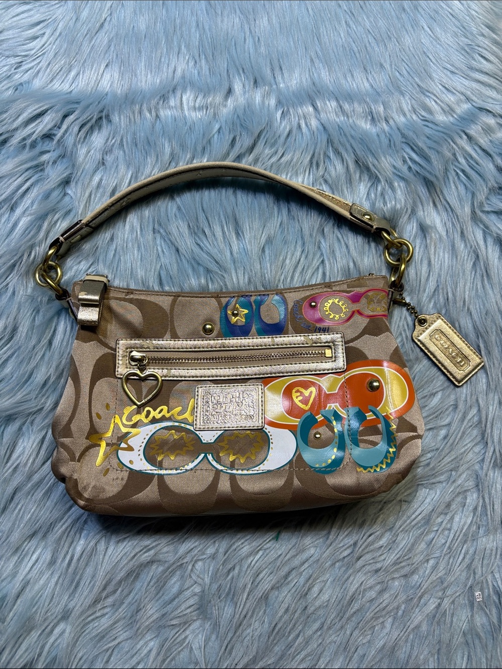 Coach Beige Signature Canvas Daisy Pop Vintage Y2K Poppy Handbag